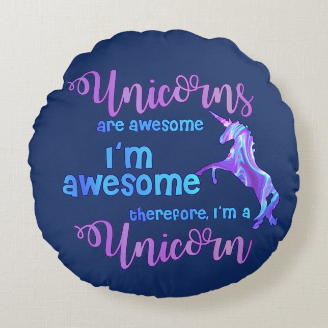 Pastel Rainbow I'm A Unicorn Round Pillow (Front)