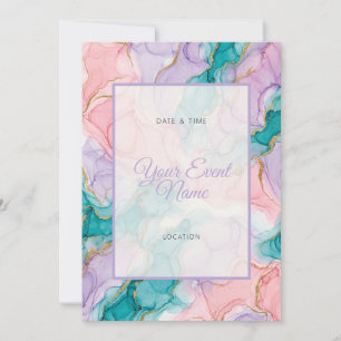 Pastel Rainbow Ink with Gold Glitter Invitation
