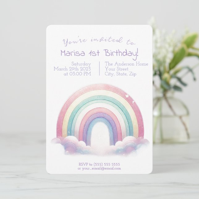 Pastel Rainbow Invitation d'anniversaire - Invitat (Debout devant)