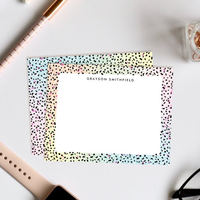 Pastel Rainbow Leopard Carte de papeterie personne (pretty pastel rainbow gradient and leopard print personal stationery note cards)