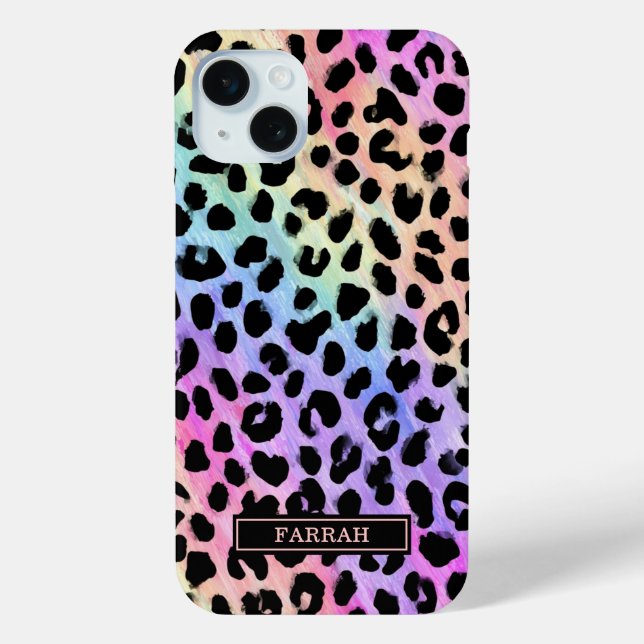 Pastel Rainbow Leopard Print Monogrammed Case-Mate iPhone Case (Back)
