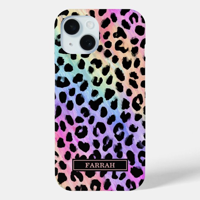 Pastel Rainbow Leopard Print Monogrammed Case-Mate iPhone Case (Back)