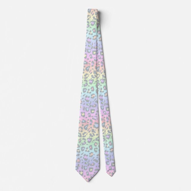Pastel Rainbow Leopard Print Neck Tie (Front)