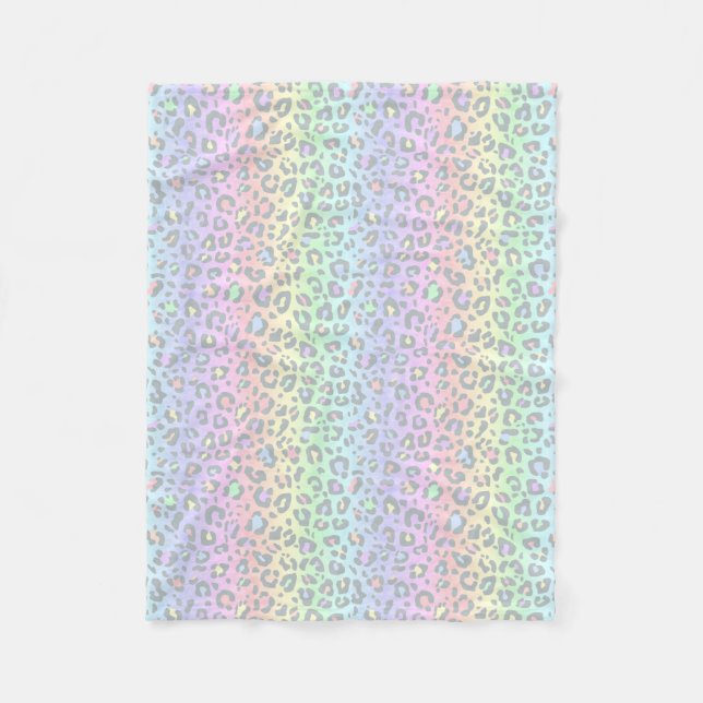 Pastel Rainbow Leopard Print Pattern Fleece Blanket (Front)