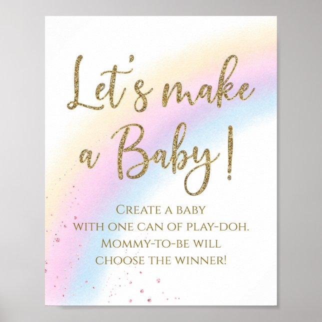 Pastel Rainbow Lets Make A Baby Baby Shower Game Poster (Front)