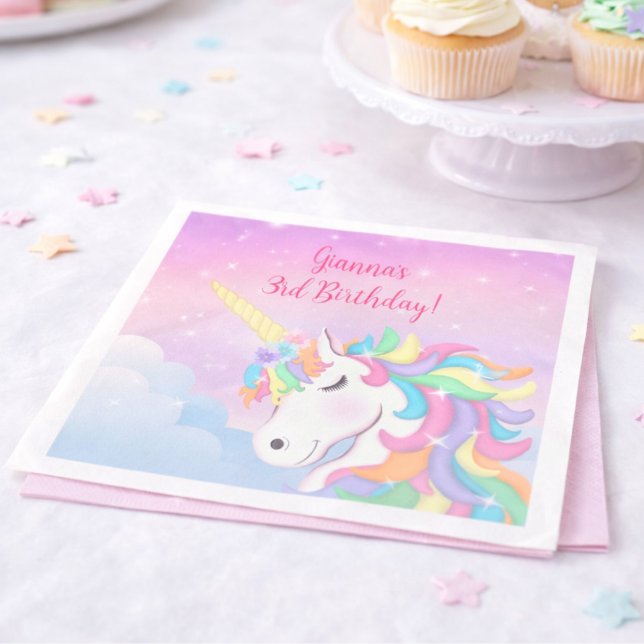 Pastel Rainbow Magical Unicorn Clouds Napkin (Creator Uploaded)