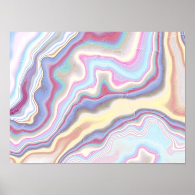 Pastel Rainbow Marble Waves Poster (Front)