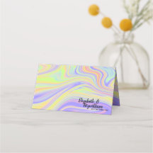 Pastel Rainbow Marbling Place Card or Escort Card