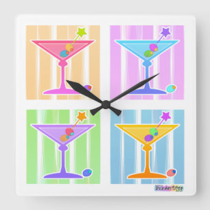 PASTEL RAINBOW MARTINIS WALL CLOCK