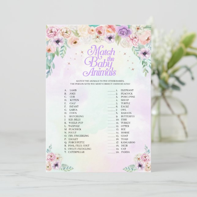 Pastel Rainbow Match The Baby Animals Game Card (Standing Front)