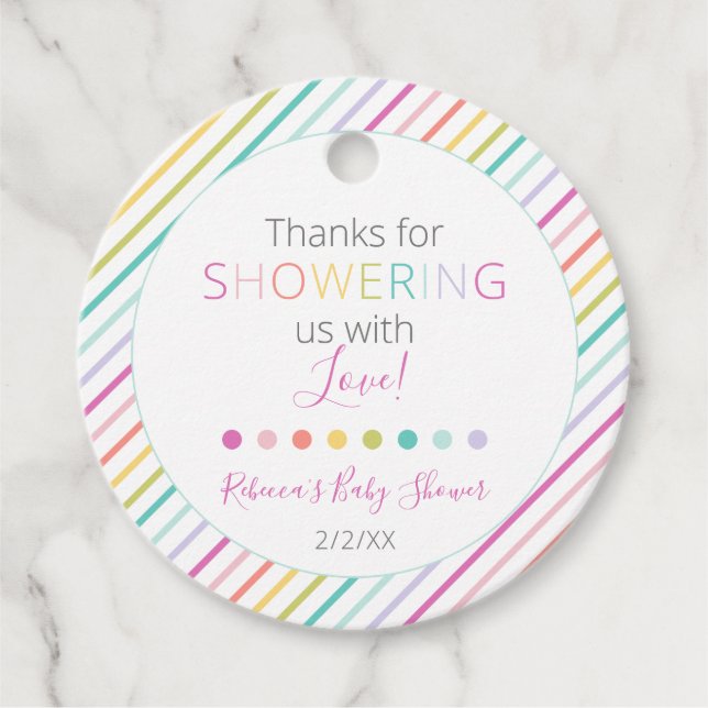 Pastel Rainbow Modern Baby Shower Favour Tag (Front)