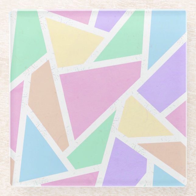Pastel rainbow mosaic pattern glass coaster (Front)