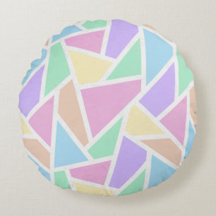 Pastel rainbow mosaic pattern round pillow