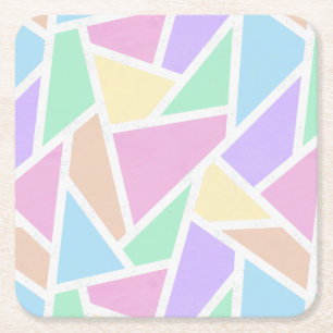 Pastel rainbow mosaic pattern square paper coaster