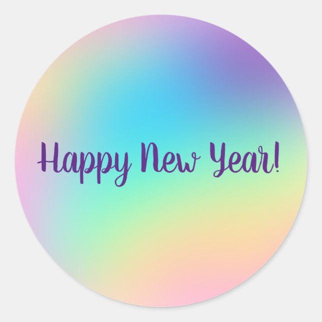 Pastel Rainbow New Year's Party Classic Round Sticker (Front)