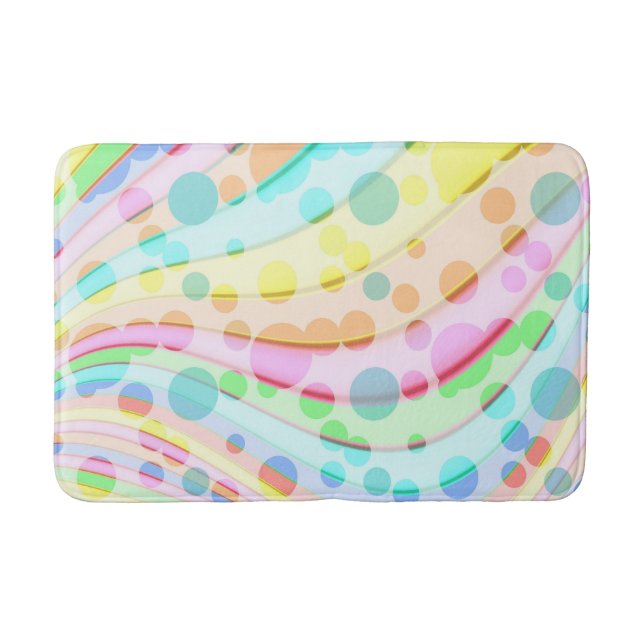Pastel Rainbow of Ribbons and Bubbles Bath Mat (Front)