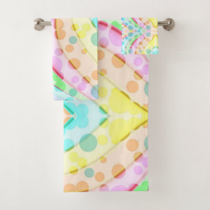 Pastel Rainbow of Ribbons and Bubbles Bath Towel Set