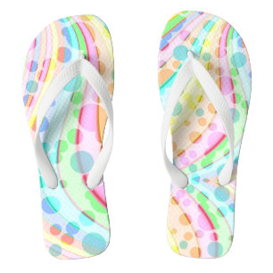 Pastel Rainbow of Ribbons and Bubbles Flip Flops