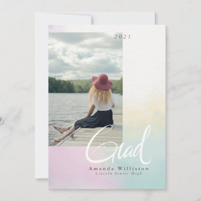 Pastel Rainbow Ombre 2 Graduation Invitation (Devant)