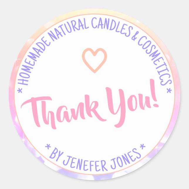 Pastel Rainbow Ombre Border Frame Thank You Labels (Front)