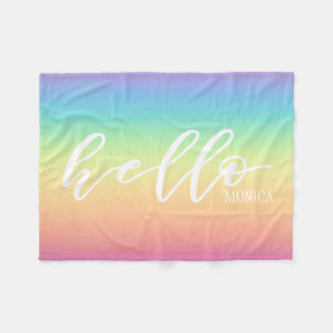 Pastel Rainbow Ombre  Chic Hello Personalized Fleece Blanket