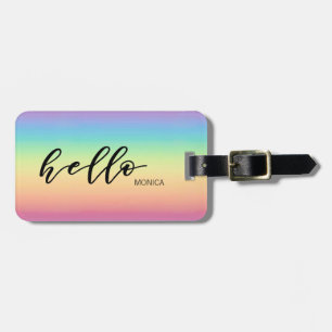 Pastel Rainbow Ombre Chic Hello Personalized Luggage Tag
