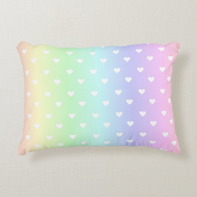 Pastel Rainbow Ombre Hearts Pattern Accent Pillow (Front)