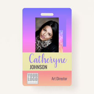 Pastel Rainbow Ombre Logo Barcode ID Template Card Badge