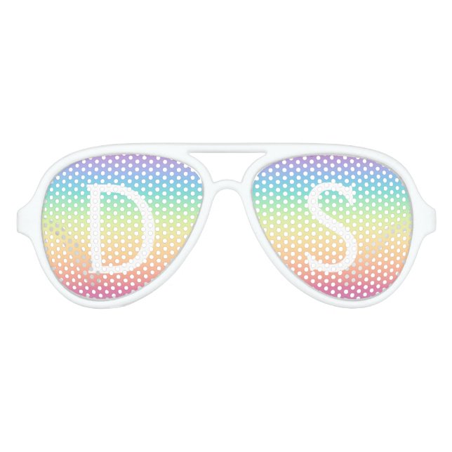 Pastel Rainbow Ombre Monogram Personalized Aviator Sunglasses (Front)