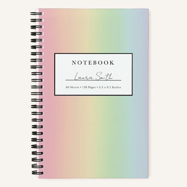 Pastel Rainbow Ombré Personalized Notebook (Front)