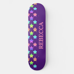 Pastel Rainbow Ombre Stars on Purple Background Skateboard