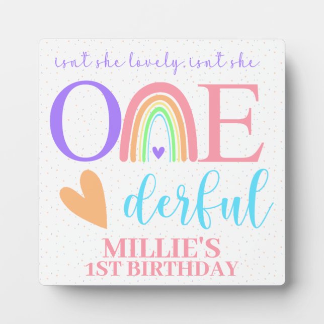 Pastel Rainbow ONEderful First Birthday Plaque  (Front)