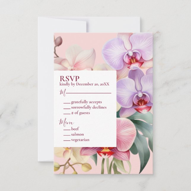 Pastel Rainbow Orchids RSVP Response Card (Front)