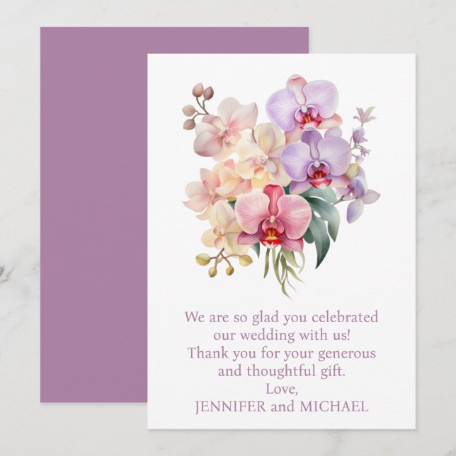 Pastel Rainbow Orchids Wedding Thank You Note Card (Front/Back)