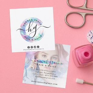 Pastel Rainbow Paint Swash Custom Logo Hair Nails Square Business Card