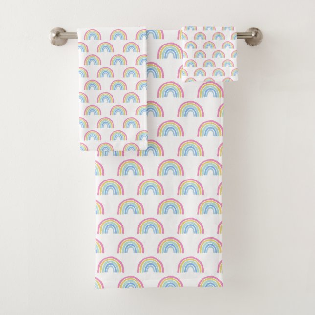 Pastel Rainbow Pattern Bath Towel Set (Insitu)