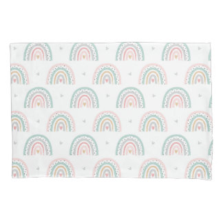 Pastel Rainbow Pattern with Hearts Pillowcase