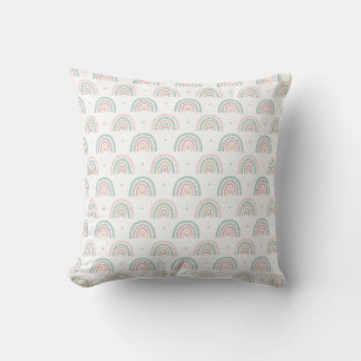 Pastel Rainbow Pattern with Hearts Throw Pillow