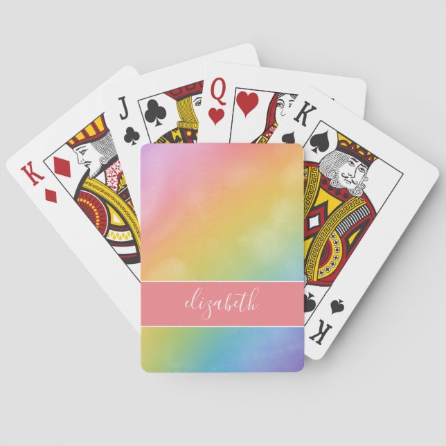 Pastel Rainbow Pattern with Name Playing Cards (Back)