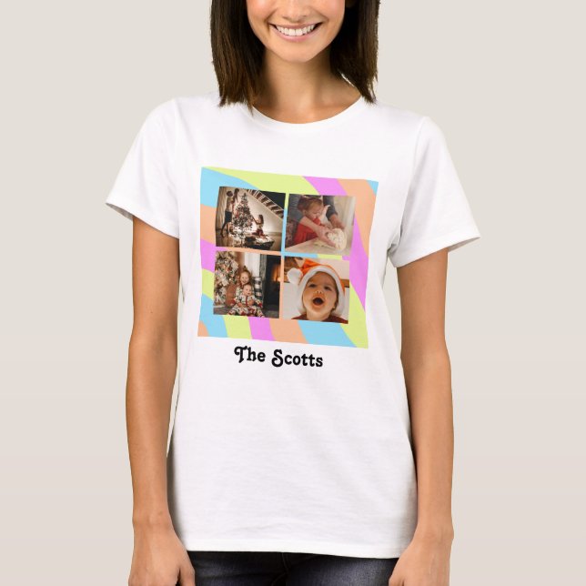 Pastel Rainbow Personalizable Text and 4 Photos T- T-Shirt (Front)