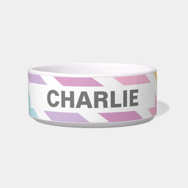 Pastel Rainbow Personalized Ceramic Pet Bowl (Front)