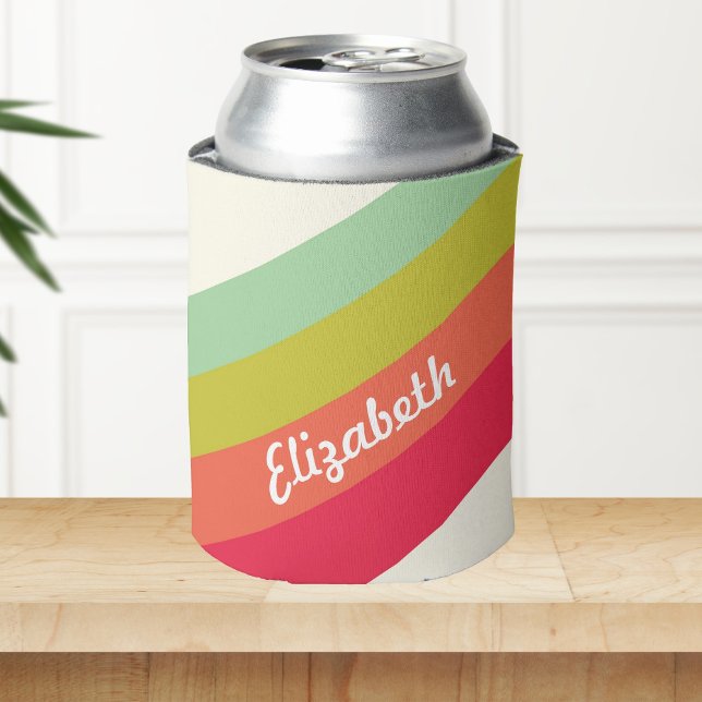 Pastel Rainbow Personalized Name Can Cooler (Creator Uploaded)