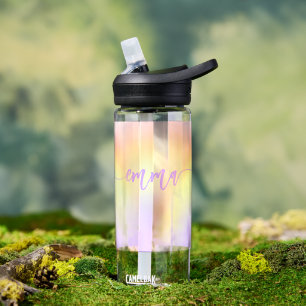 Pastel rainbow personalized script name  water bottle