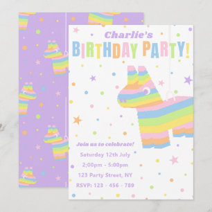Pastel Rainbow Piñata Birthday Party Invitation