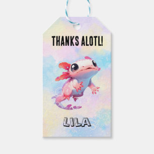 Pastel Rainbow Pink Axolotl Birthday Favour Tags