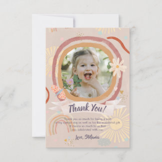 Pastel Rainbow Pink Birthday Photo Thank You Card