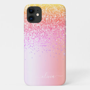 Pastel Rainbow Pink Gold Purple Glitter Monogram Case-Mate iPhone Case