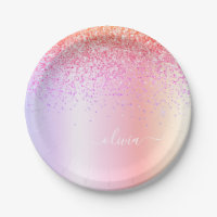 Pastel Rainbow Pink Gold Purple Glitter Monogram