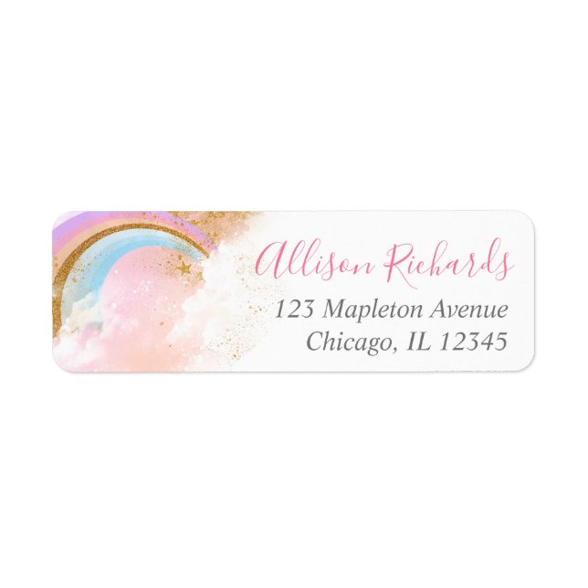 Pastel rainbow pink gold return address labels (Front)