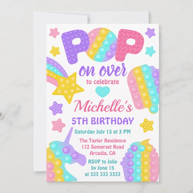 Pastel Rainbow Pop It Fidget Toy Birthday Party Invitation (Front)